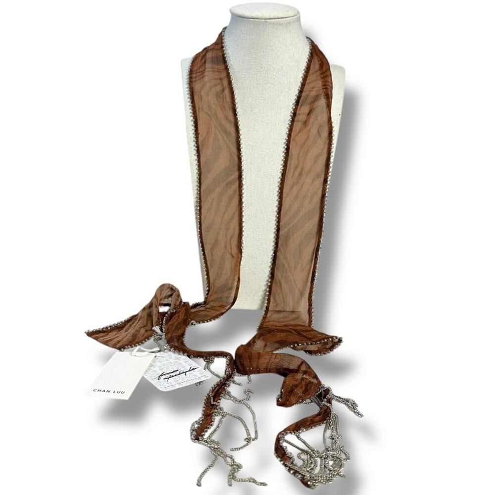 Free People Chan Luu Digital Desert Fringe Skinny Scarf Brown Bohemian Witchy - Picture 13 of 14